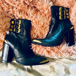 Jeffrey Campbell leather boots with gold buckles